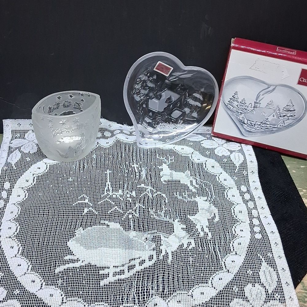 3 pc Celebration crystal clear frosted etched "Night Before Christmas"